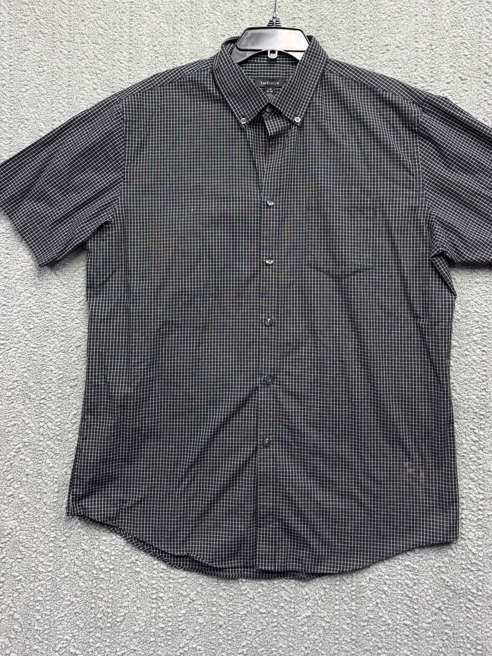 Van Heusen Black and Gray Check Short-Sleeve Button-Down Shirt